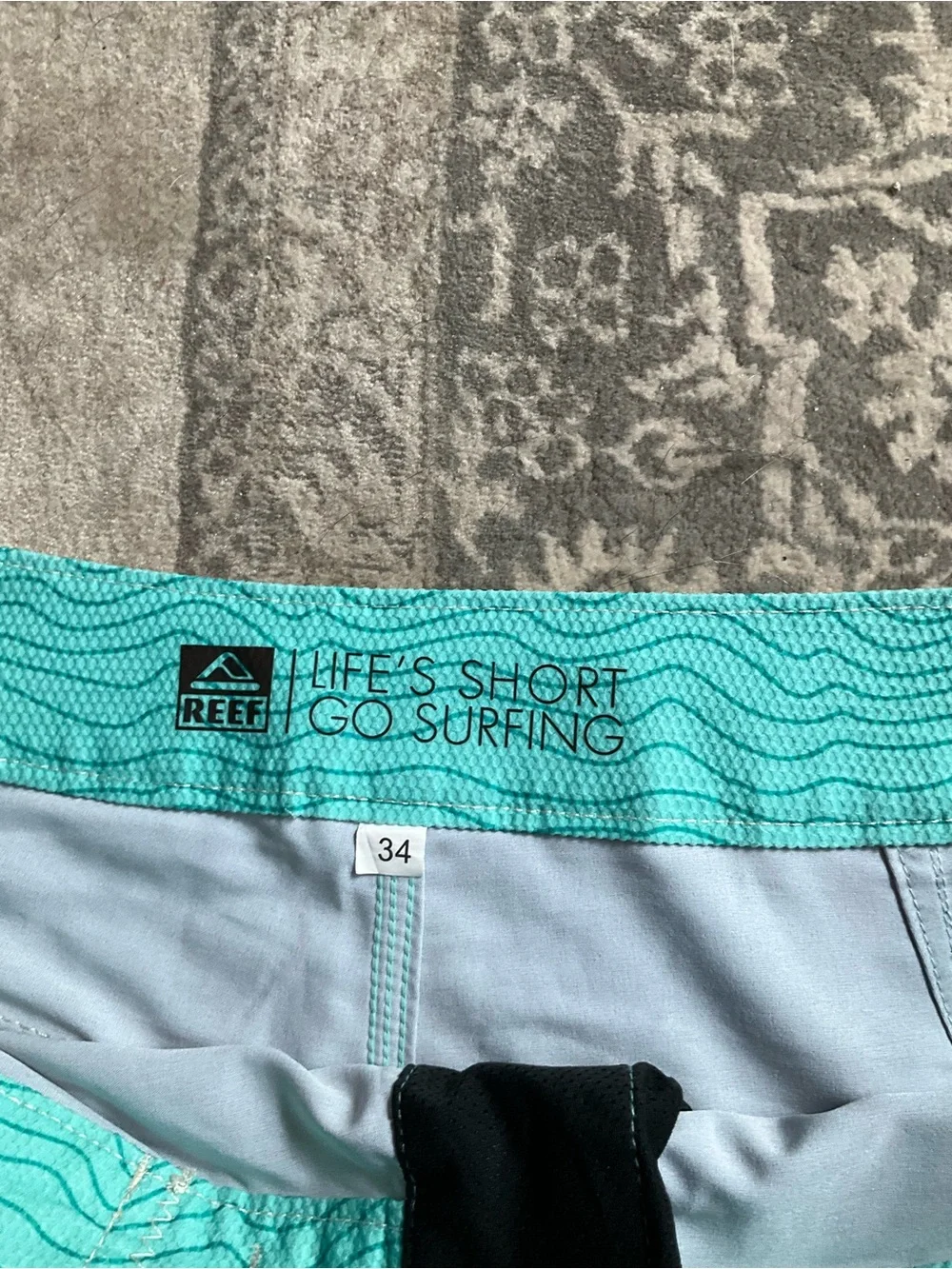 Reef Men's Teal, Coral & Light Blue Striped Board Shorts 34